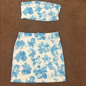 Bright Blue Floral Mini Skirt and Tube Top Set